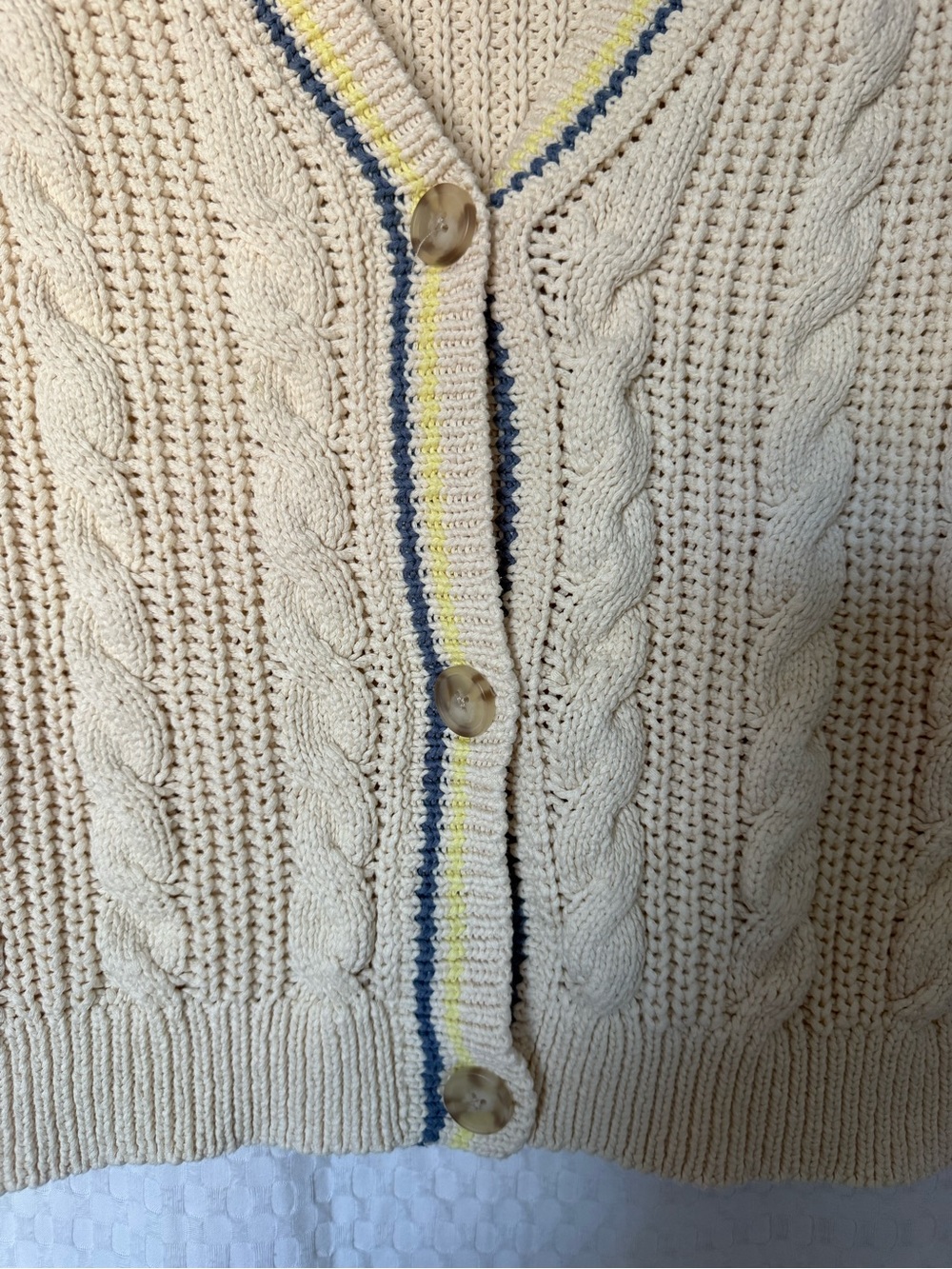 American Eagle Cable Knit Sweater Vest L Cream Varsity Cotton Preppy Coastal - Picture 4 of 6